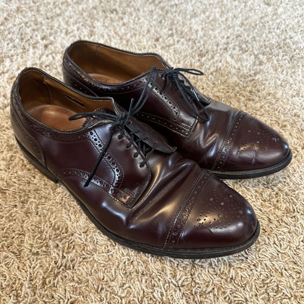 Allen Edmonds‎ Sanford Men's 10 EEE Cherry Red Medallion Cap Toe Derby